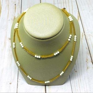 Super Long 53 Inch Beads and Gold Chain Necklace